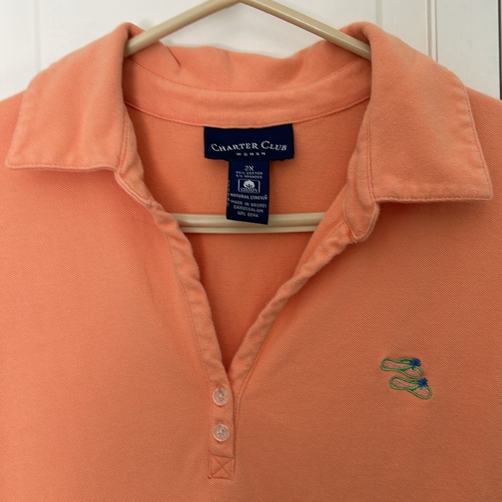 Charter Club Woman 2X Peach Short Sleeve Polo Shirt - Picture 4 of 7